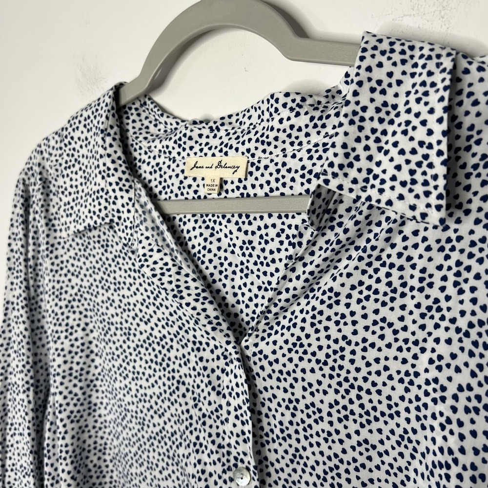Jane And Delancey Shirt Womens 1X White Heart Print Rayon Button Front Tunic - Picture 4 of 14